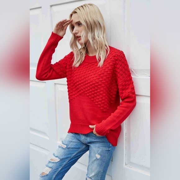 Distressed Openwork Breathable Knit Lightweight Sweater Pullover Red - Picture 7 of 9